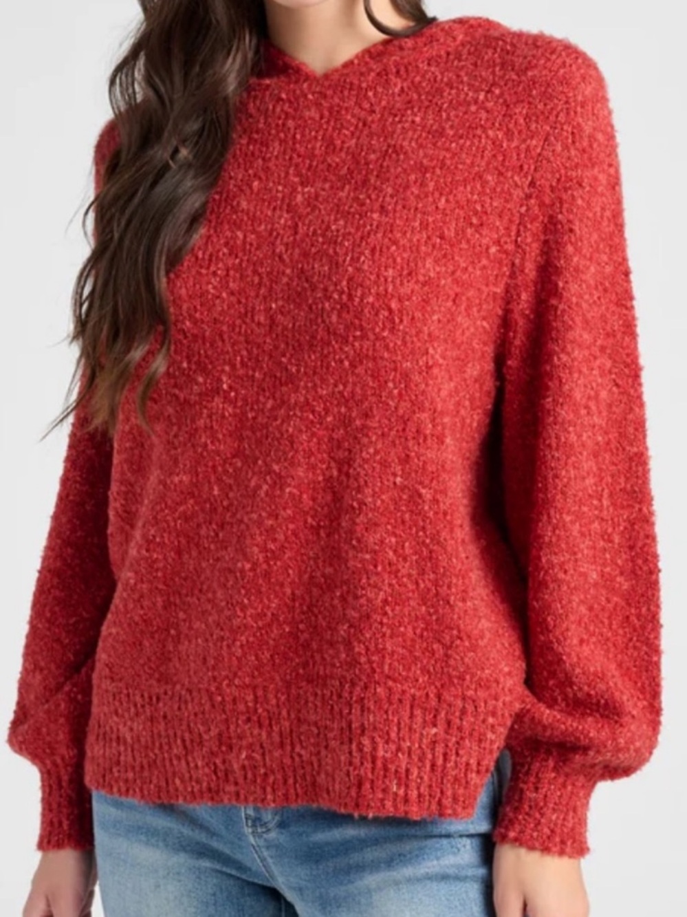 HERIZON Brick Red Boucle Hooded Pullover Sweater NWT Medium